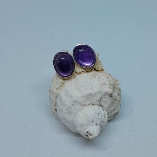 Clous boucles d'oreille en argent serties améthyste création unique