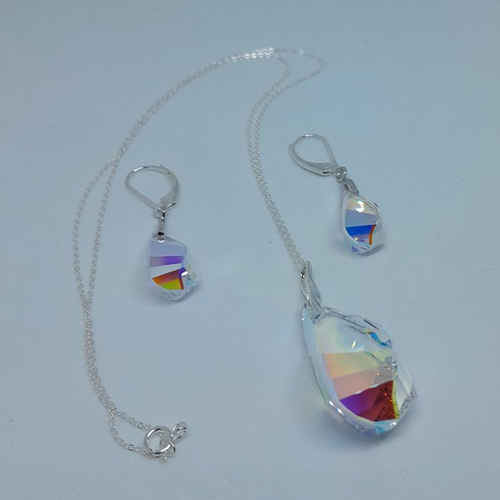 Parure collier boucles d'oreille en argent 925 et cristal swarovski hélix unique