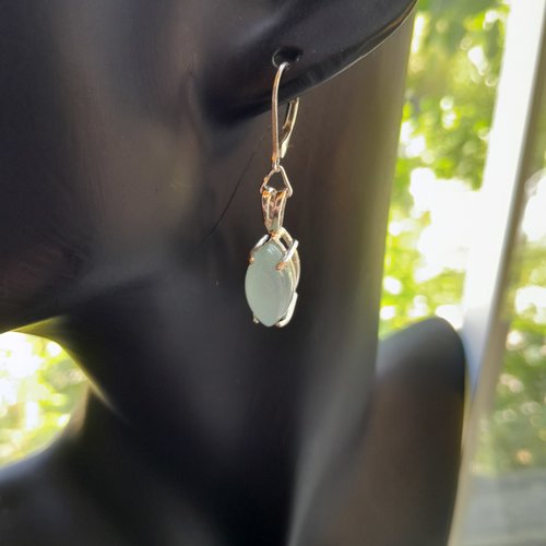 Boucles d'oreille dormeuses argent 925 et aigue-marine création unique