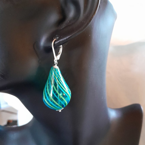 Boucles d'oreille en verre de murano et argent 925 création unique