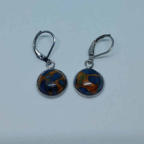Boucles d'oreille en agate œil de dragon et dormeuses acier inoxydable uniques