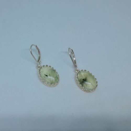 Boucles d'oreille dormeuses argent 925 et prehnite création unique