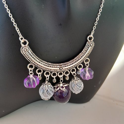 Collier chevron perle d'améthyste et perles de verre de murano création unique