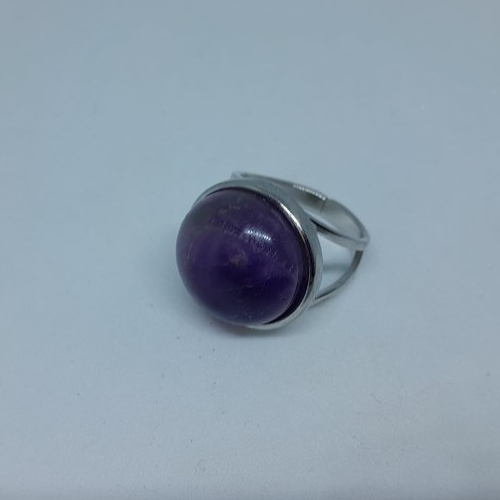 Bague réglable acier inoxydable et améthyste unisexe
