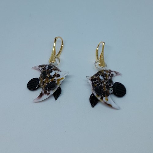 Boucles d'oreille en argent plaquées or et poisson lune murano création unique