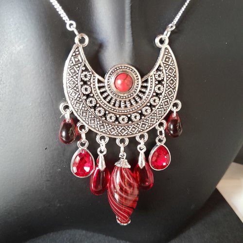 Collier verre de murano, bohème, jaspe et chaine en argent création unique