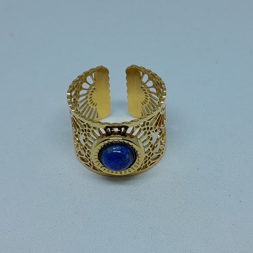 Bague réglable plaquée or ciselée lapis lazuli neuve réglable création unique