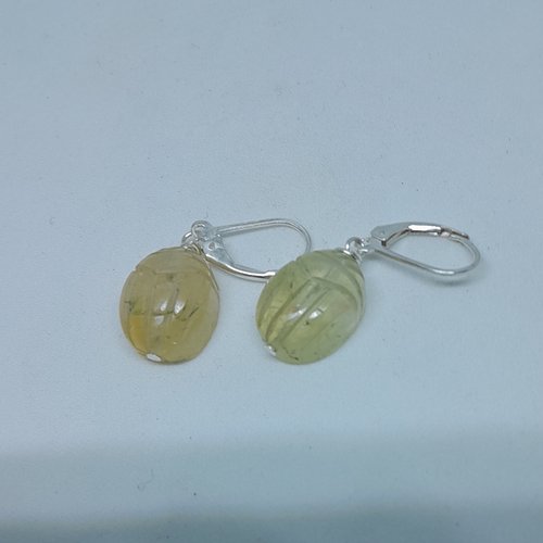 Boucles d'oreille dormeuses argent 925 et scarabées en citrine création unique