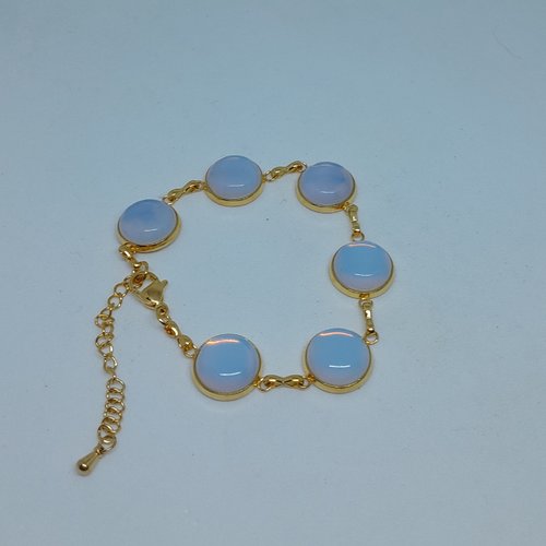 Bracelet en acier plaqué or 24 carats et calcédoines création unique