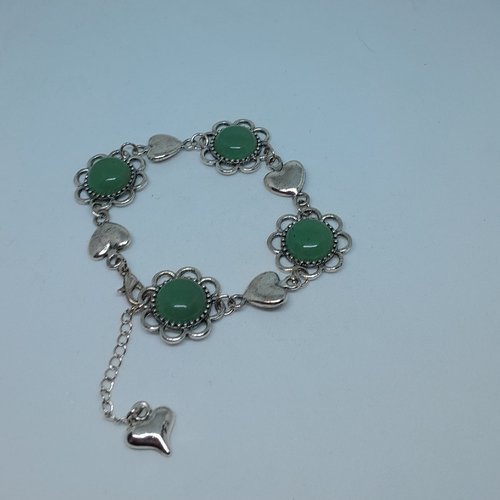 Bracelet réglable en acier coeurs et aventurines création unique