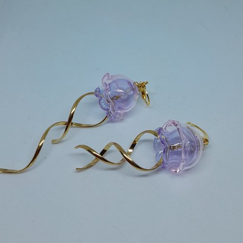 Boucles d'oreille poétiques asymétriques plaquées or méduse en verre création