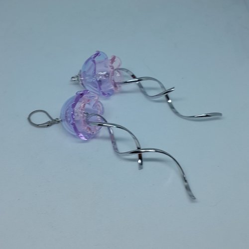 Boucles d'oreille poétiques méduse cloche en verre de bohème rose création