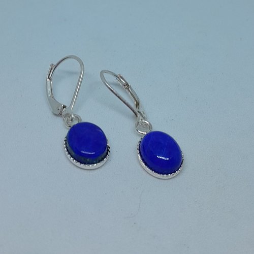 Boucles d'oreille dormeuses argent 925 et lapis lazuli création unique