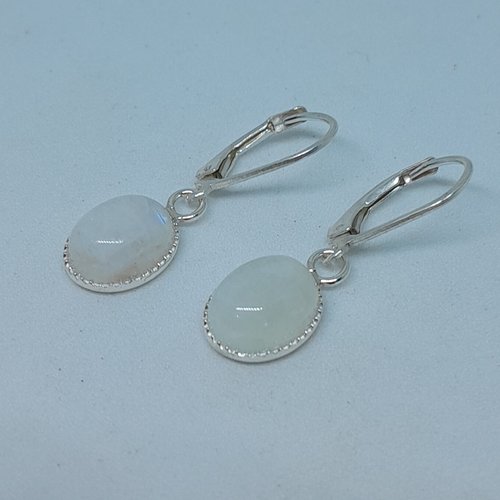 Boucles d'oreille dormeuses argent 925 et pierre de lune création unique