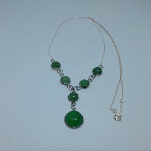 Collier argent acier et aventurines création unique