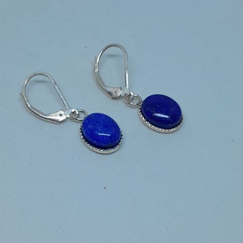 Boucles d'oreille dormeuses argent 925 et lapis lazuli création unique