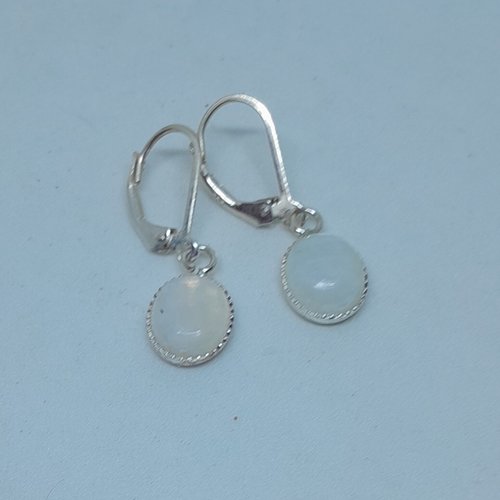 Boucles d'oreille dormeuses argent 925 et pierre de lune création unique