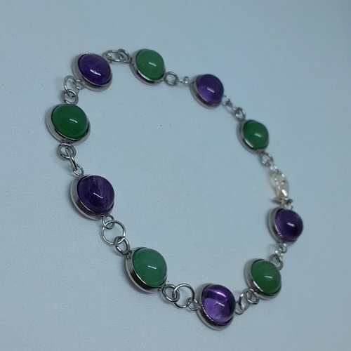 Bracelet en acier et 12 gemmes améthystes et aventurines création unique