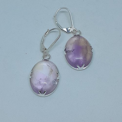 Boucles d'oreille dormeuses argent 925 et amétrine rare création unique