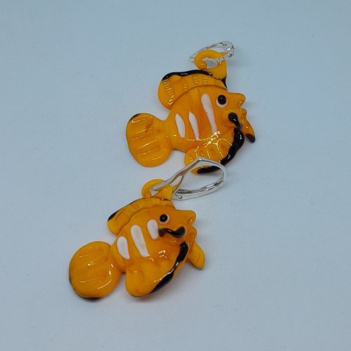 Boucles d'oreille dormeuses poissons verre de murano et argent création unique