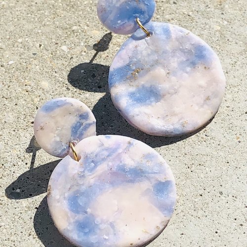 Boucles d’oreilles effet pierre précieuses marbré quartz rose et quartz bleu