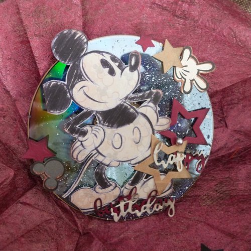 Carte D Anniversaire Enfant Faite Main Sur Cd Theme Mickey La Tete Dans Les Etoiles Un Grand Marche