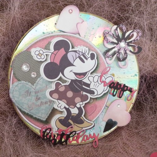 Carte D Anniversaire Enfant Faite Main Sur Cd Theme Disney Minnie L Amoureuse Un Grand Marche