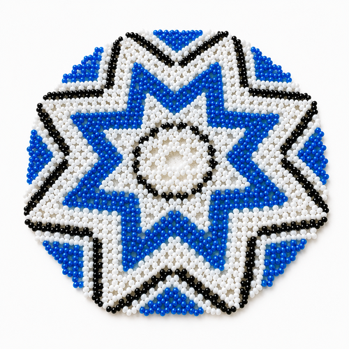 Napperon étoile en perles – bleu, blanc et noir