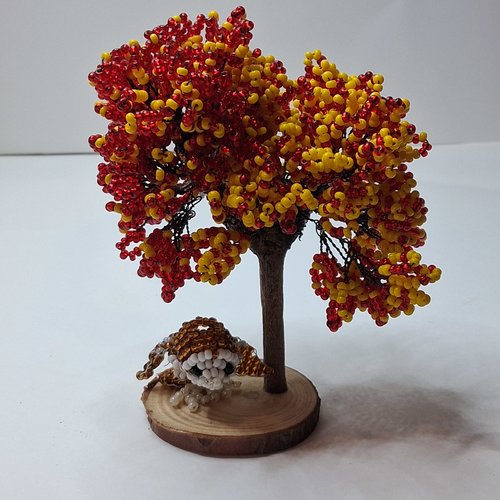 Arbre d’automne avec hibou en perles – pièce unique