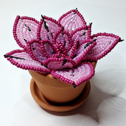 Plante succulente rose en perles de rocaille fait main, décoration végétale éternelle en pot