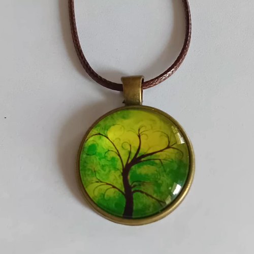 Collier arbre de vie – verre & faux cuir
