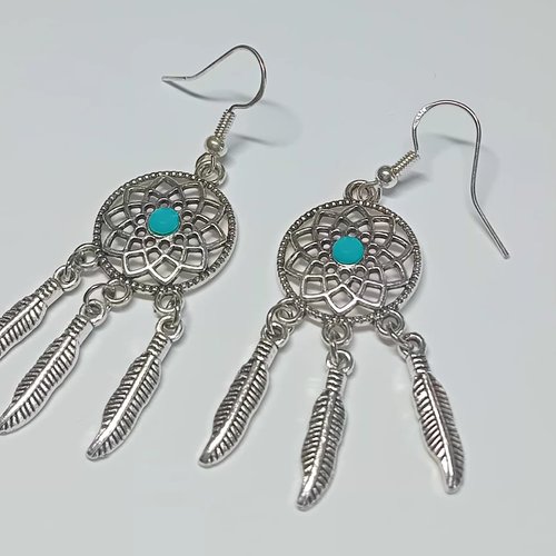 Boucles d'oreilles pendantes "attrape-rêves" – argent 925 & acier inox