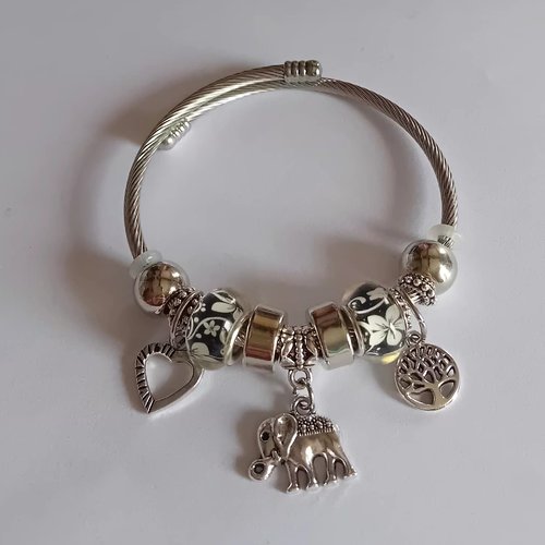 Bracelet jonc "style pandora" – acier inoxydable & charms assortis