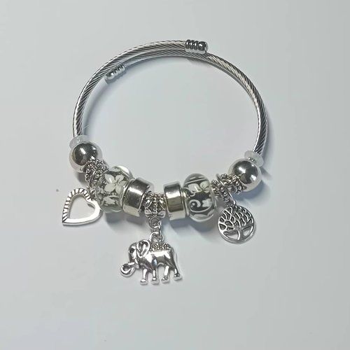 Bracelet jonc "style pandora" – acier inoxydable & charms assortis