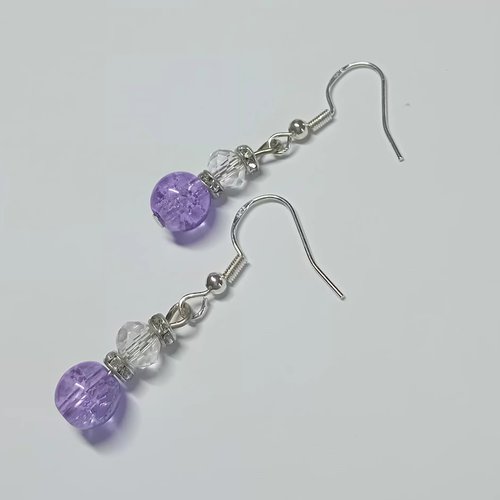 Boucles d'oreilles violet et blanc argent 925