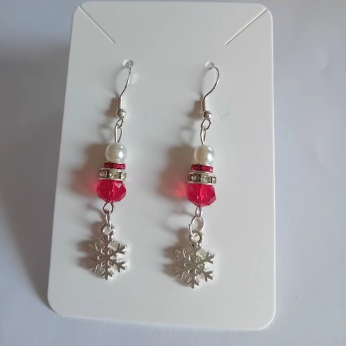 ️ boucles d'oreilles "flocon étincelant" & rouge cristal