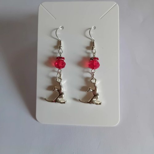Boucles d'oreilles chats et cristal rouge