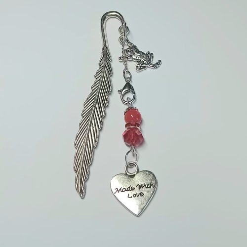 Marque-page plume acier et cristal rouge