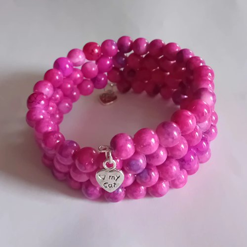Bracelet fantaisies perles fluschia