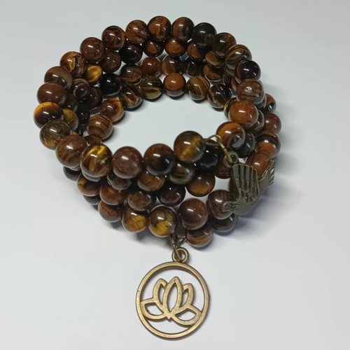 Bracelet multi rangs "œil de tigre & lotus"