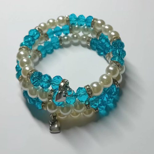 Bracelet perles & cristaux turquoise – chams cœur