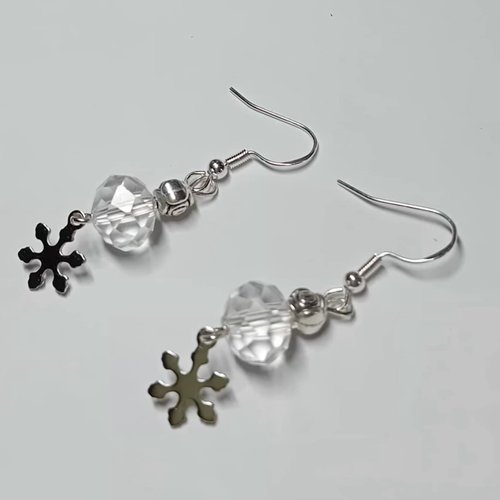 Boucles d’oreilles cristal transparent – flocon argenté