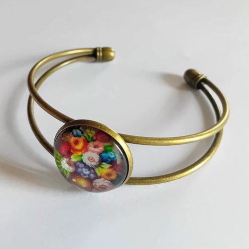 Bracelet jonc fleurs multicolores
