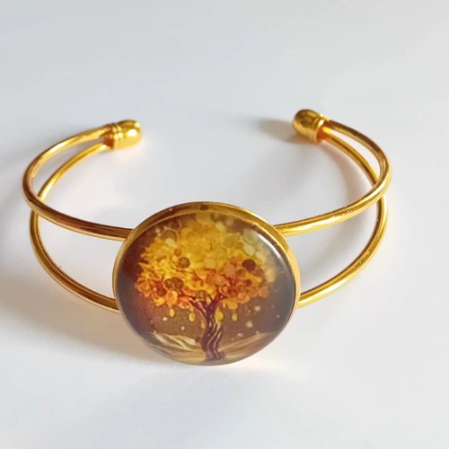 Bracelet jonc arbre doré – bracelet bohème chic ajustable