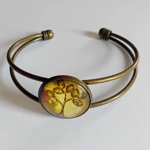 Bracelet jonc arbre de vie jaune – bracelet bohème couleur bronze ajustable