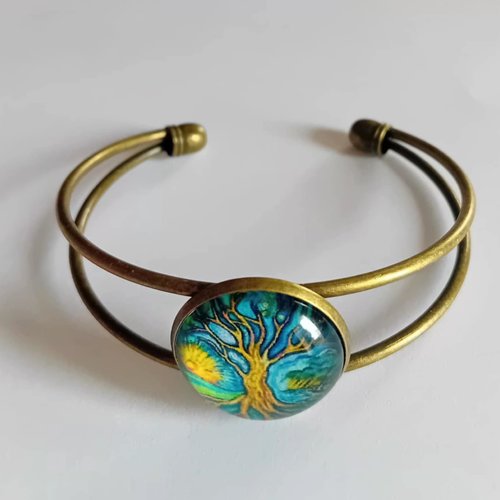 Bracelet jonc arbre de vie bleu turquoise