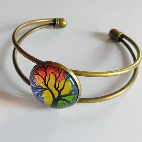 Bijou arbre cabochon verre multicolore