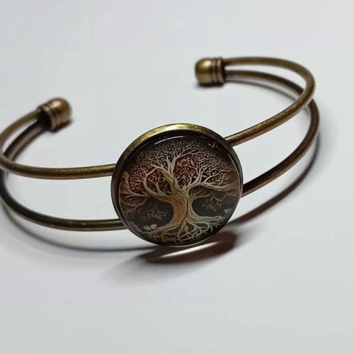 Bracelet manchette bronze – médaillon “arbre de vie”