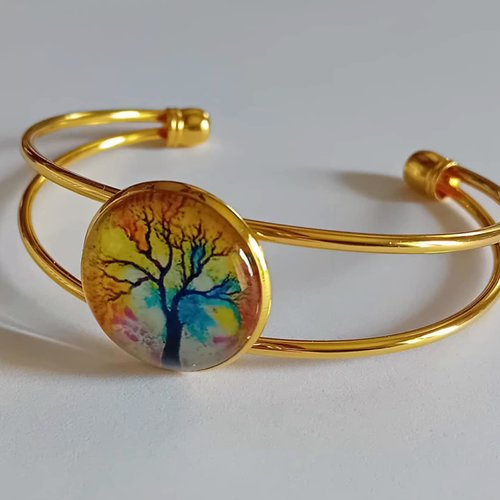 Bracelet jonc "arbre de vie - explosion de couleurs"