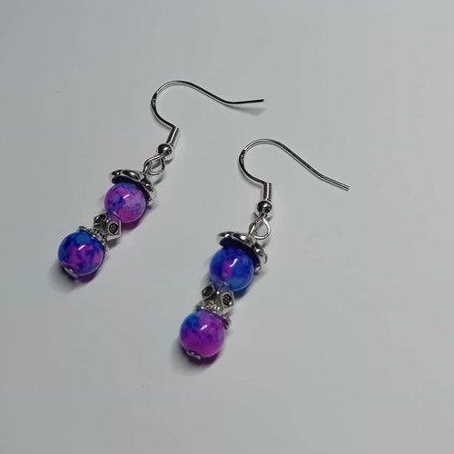 Boucles d'oreilles "nébuleuse" – perles marbrées violet & bleu